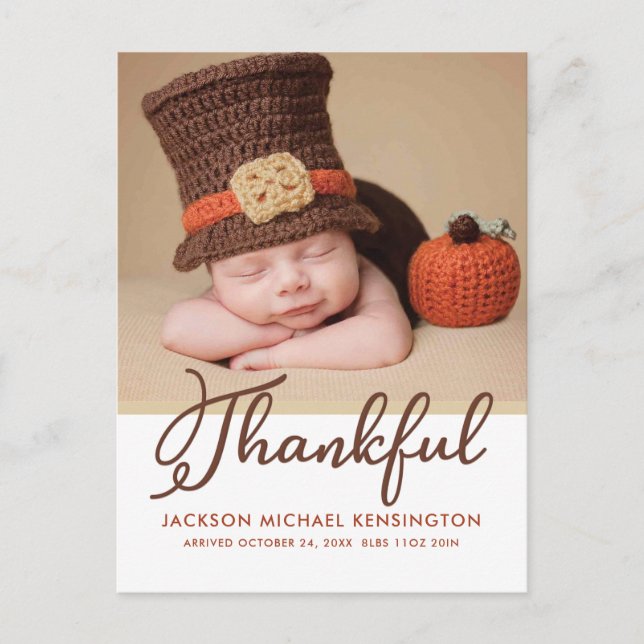 Thanksgiving Autumn Baby Birth Photo Announcement Postcard (Front)