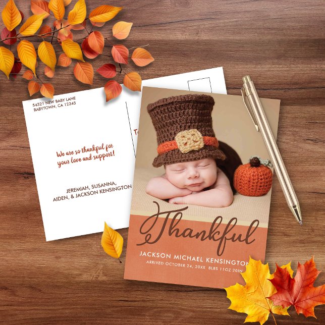 Thanksgiving Autumn Baby Birth Photo Announcement Postcard (Thanksgiving Autumn Baby Birth Photo Announcement Postcard)