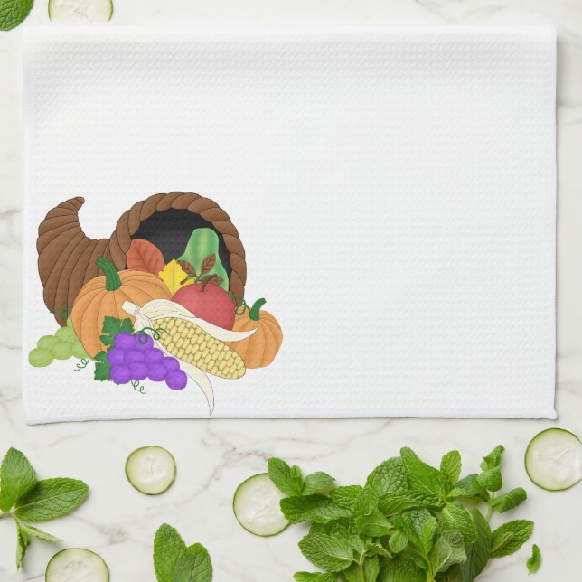 Thanksgiving Autumn Cornucopia Kitchen Towel (Folded)