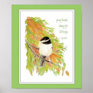 Thanksgiving,Autumn,Fall,Chickadee, Bird Scripture Poster