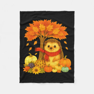 Thanksgiving Autumn Fall Hedgehog Leaf Fall Tree Fleece Blanket