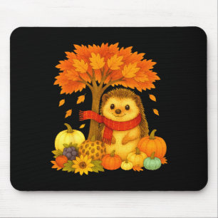 Thanksgiving Autumn Fall Hedgehog Leaf Fall Tree Mouse Pad