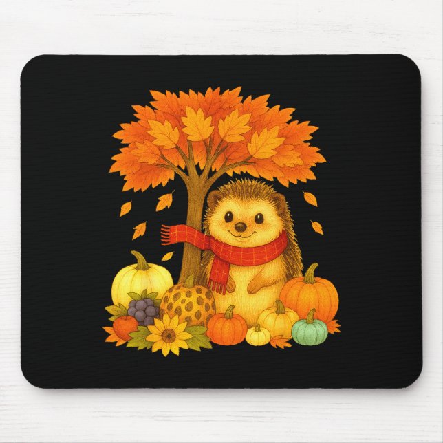 Thanksgiving Autumn Fall Hedgehog Leaf Fall Tree  Mouse Pad (Front)