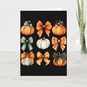 Thanksgiving Autumn Fall Leaves Coquette Bow Pumpk Card