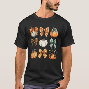 Thanksgiving Autumn Fall Leaves Coquette Bow Pumpk T-Shirt
