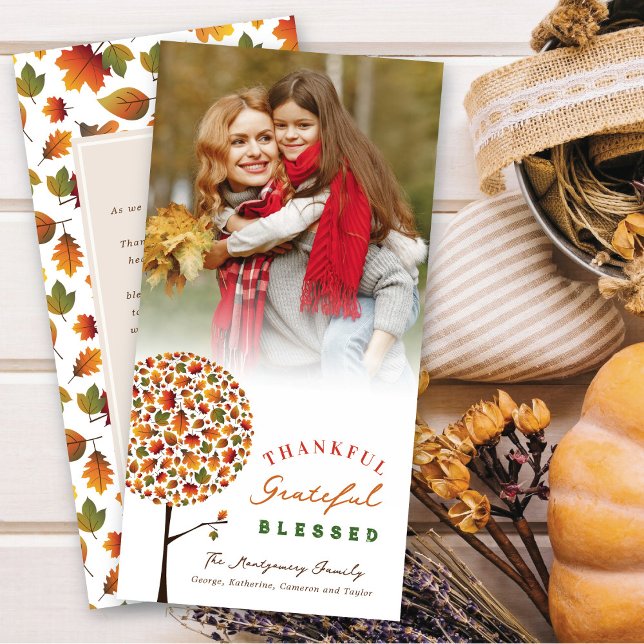 Thanksgiving Autumn Fall Leaves Pop Tree Photo Holiday Card (Creator Uploaded)