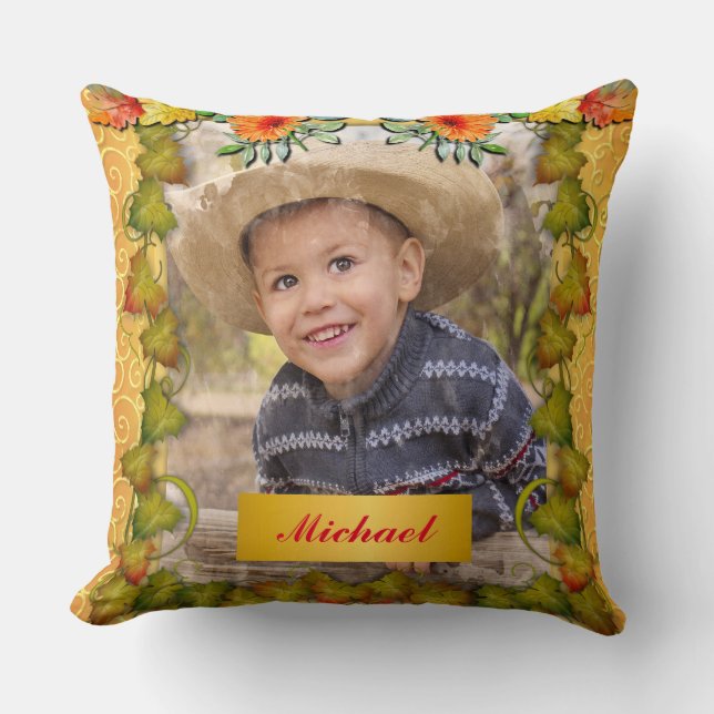 Thanksgiving Autumn Fall Maple Leaf and Sunflower Cushion (Front)