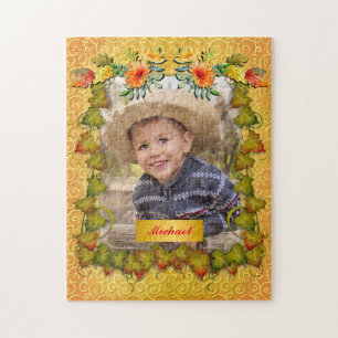 Thanksgiving Autumn Fall Maple Leaf and Sunflower Jigsaw Puzzle