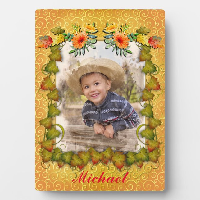 Thanksgiving Autumn Fall Maple Leaf and Sunflower Plaque (Front)