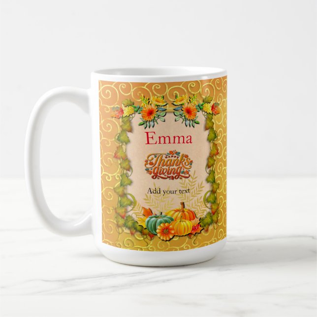 Thanksgiving Autumn Fall Maple Leaves and pumpkins Coffee Mug (Left)