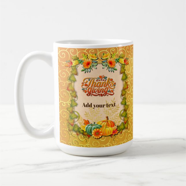 Thanksgiving Autumn Fall Maple Leaves and pumpkins Coffee Mug (Left)
