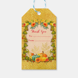 Thanksgiving Autumn Fall Maple Leaves and pumpkins Gift Tags