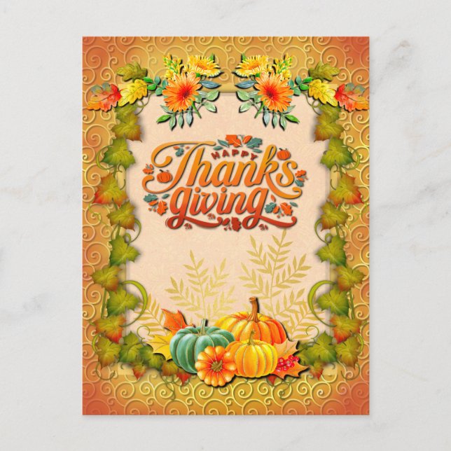 Thanksgiving Autumn Fall Maple Leaves and pumpkins Postcard (Front)