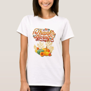Thanksgiving Autumn Fall Maple Leaves and pumpkins T-Shirt