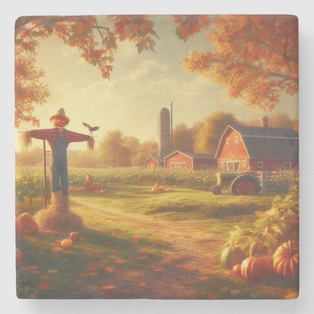 Thanksgiving/Autumn/Fall on the farm Stone Coaster (Front)