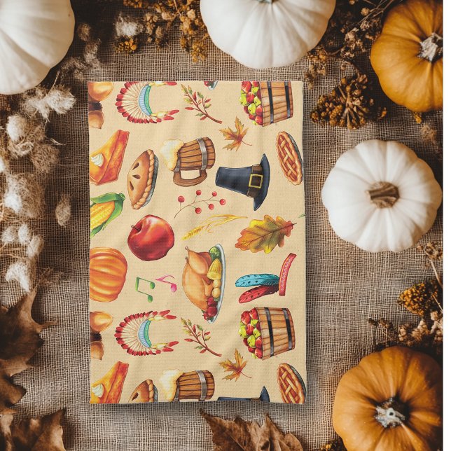 Thanksgiving Autumn Fall Turkey Pumpkin Kitchen Tea Towel (Creator Uploaded)