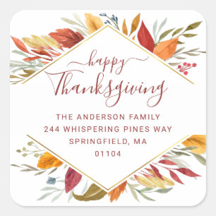 Thanksgiving Autumn Foliage Return Address Holiday Square Sticker