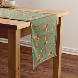Thanksgiving Autumn  Green Turkey Long Table Runner