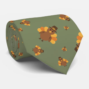 Thanksgiving Autumn Green Turkey Neck Tie