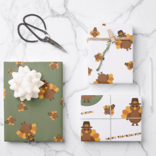 Thanksgiving Autumn Green Turkey Wrapping Paper Sheet
