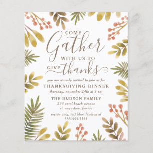 Thanksgiving Autumn Greenery Watercolor Wreath Inv Flyer