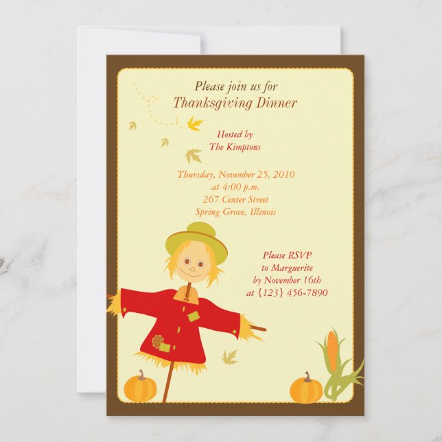 Thanksgiving Autumn Harvest Scarecrow Invitation (Front)
