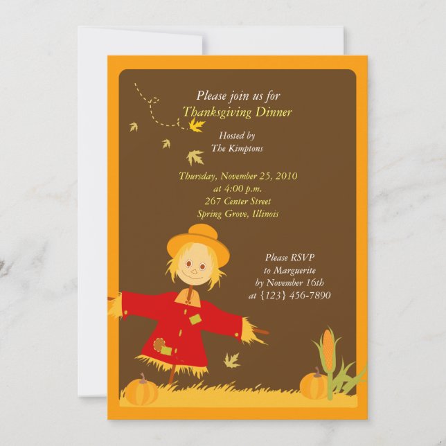 Thanksgiving Autumn Harvest Scarecrow Invitation (Front)