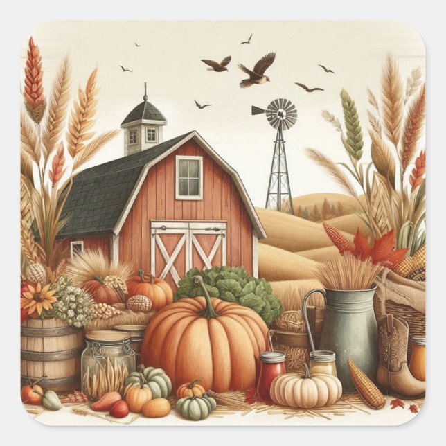 Thanksgiving Autumn Harvest Square Sticker (Front)