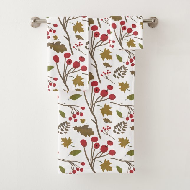 Thanksgiving Autumn leaves branches berries decor Bath Towel Set (Insitu)