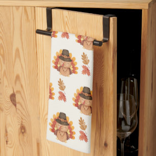 Thanksgiving Autumn Leaves Gobble Tea Towel