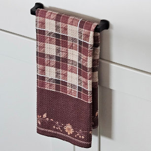Thanksgiving Autumn Leaves on Brown Plaid Tea Towel