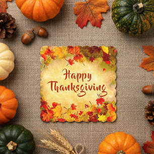 Thanksgiving Autumn Leaves on Old Paper Background Coaster