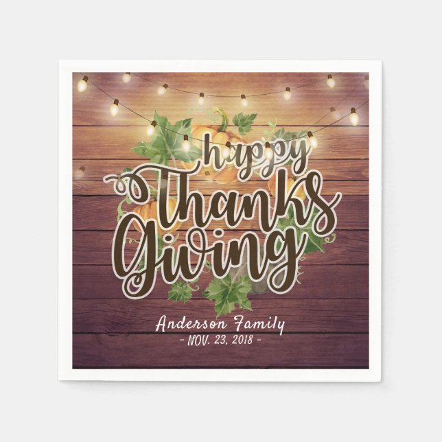 Thanksgiving Autumn Leaves Pumpkins String Lights Napkin (Front)
