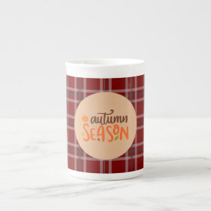 Thanksgiving,Autumn Season Script,Chequered,Modern Bone China Mug