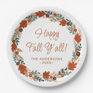 Thanksgiving Autumn Wreath Happy Fall Y’all Paper Plate