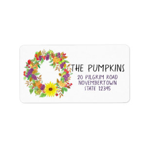 Thanksgiving Autumn wreath in watercolor Label