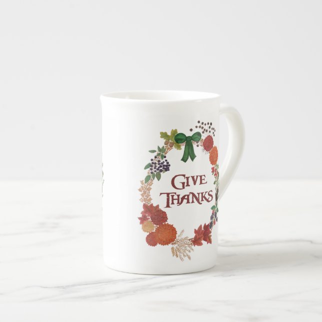 Thanksgiving Autumn Wreath to Customise Bone China Mug (Front Right)