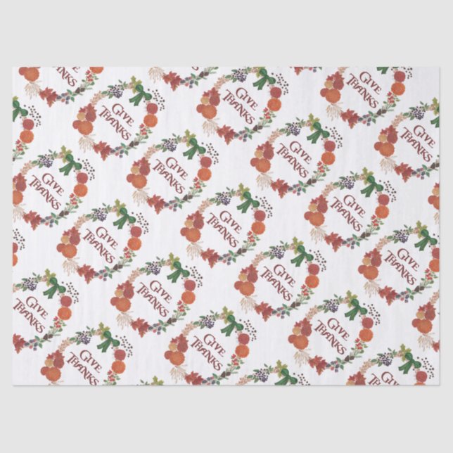 Thanksgiving Autumn Wreath to Customise Tissue Paper (Front)