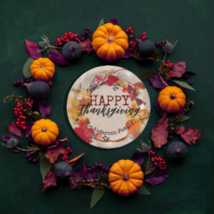 Thanksgiving Autumn Wreath With Assorted Foliage Paper Plate