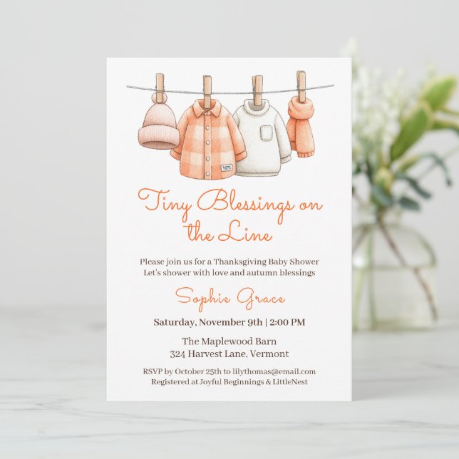 Thanksgiving Baby Shower Boy | Cosy Clothesline Invitation (Standing Front)