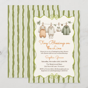 Thanksgiving Baby Shower Girl   Cosy Clothesline Invitation
