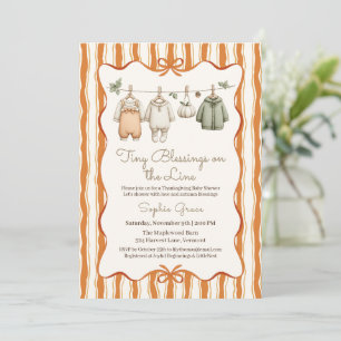 Thanksgiving Baby Shower Girl Cosy Clothesline Invitation