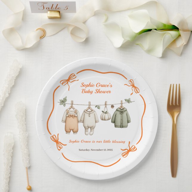Thanksgiving Baby Shower Girl | Cosy Clothesline Paper Plate