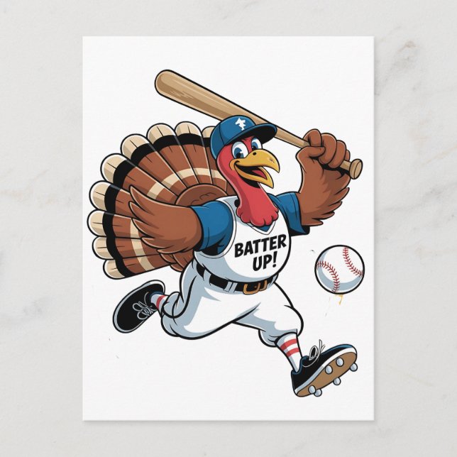 Thanksgiving Baseball Turkey Batter Gobbler Announcement Postcard (Front)
