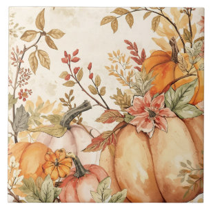 Thanksgiving, Beautiful Pumpkins Harvest Pattern Ceramic Tile