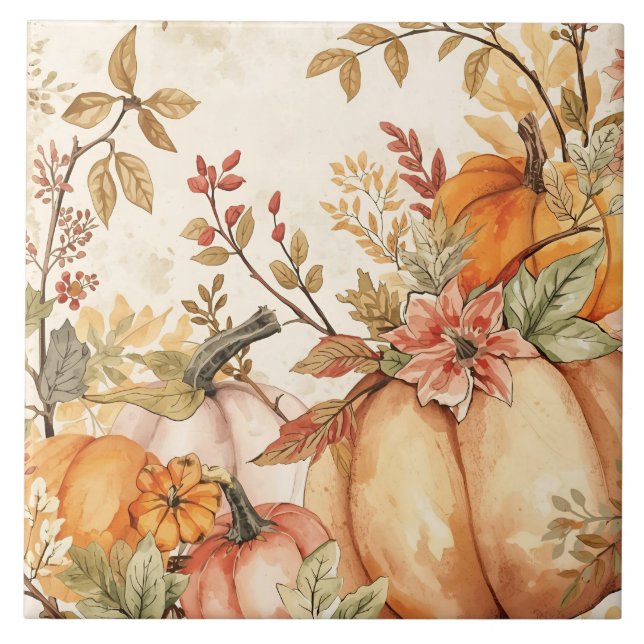 Thanksgiving, Beautiful Pumpkins Harvest Pattern Ceramic Tile (Front)