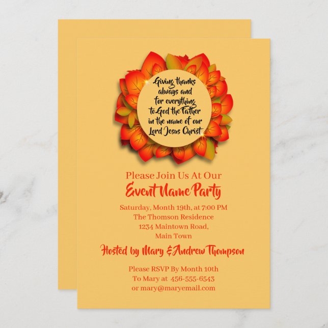Thanksgiving Bible Quote Autumn Leaf Invitation (Front/Back)