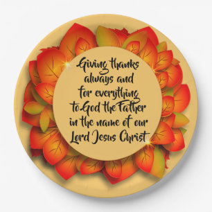 Thanksgiving Bible Quote Autumn Leaf Plate