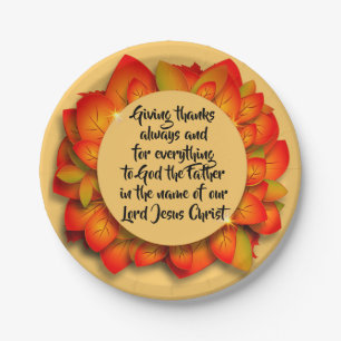 Thanksgiving Bible Quote Autumn Leaf Small Paper Plate