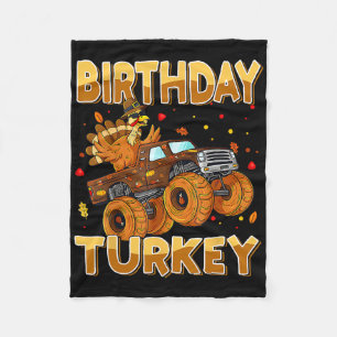 Thanksgiving Birthday Riding Monster Truck Turkey Fleece Blanket